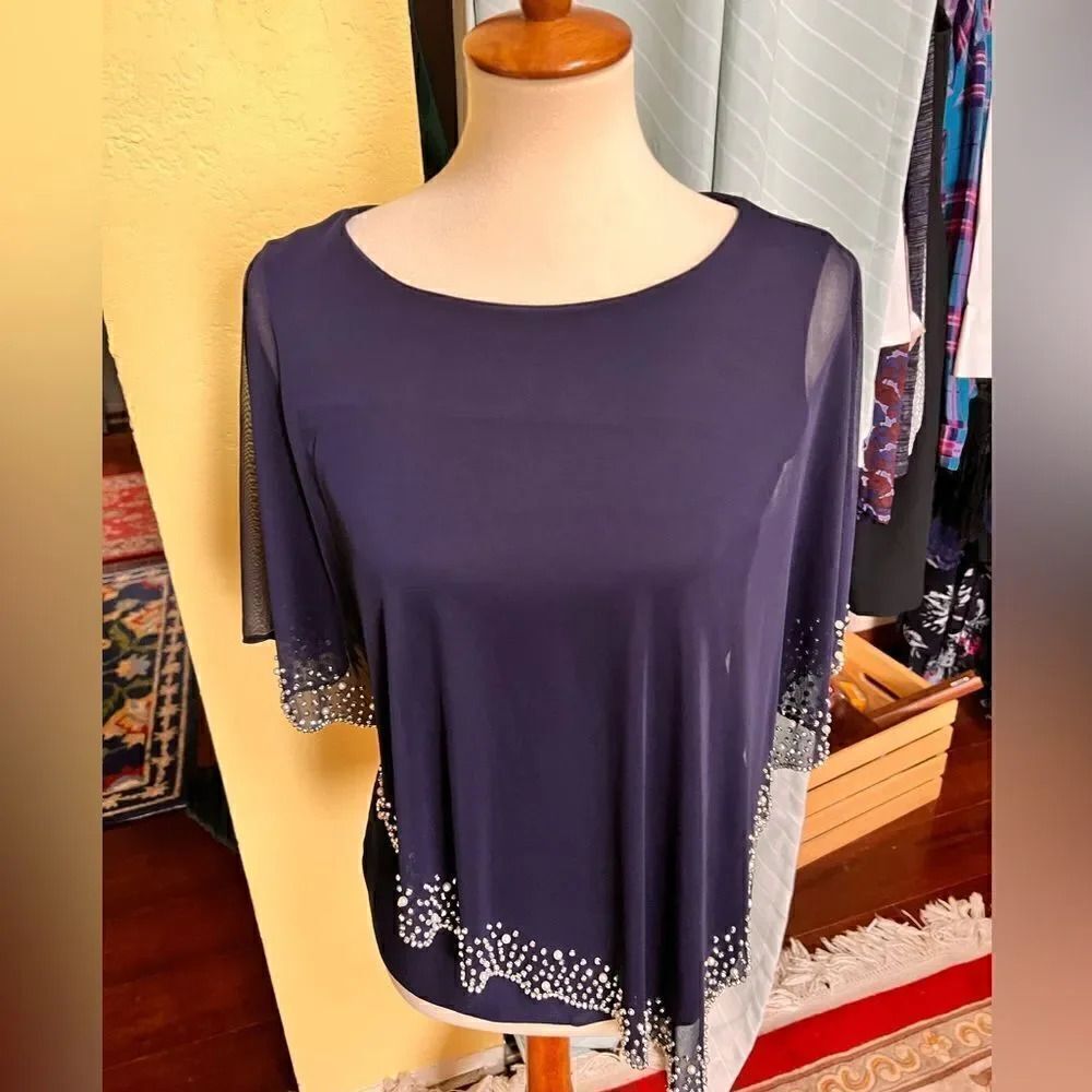 NWT Chaus Navy Top with Bling Size Small YC16